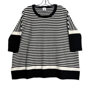 Cabi Brunch Pullover Sweater Women S Black White Stripe Oversized Preppy Coastal